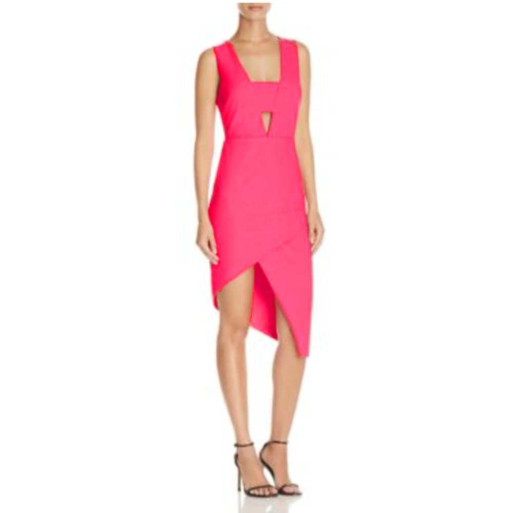 Sleeveless Hot Pink Asymmetric Cutout Dress